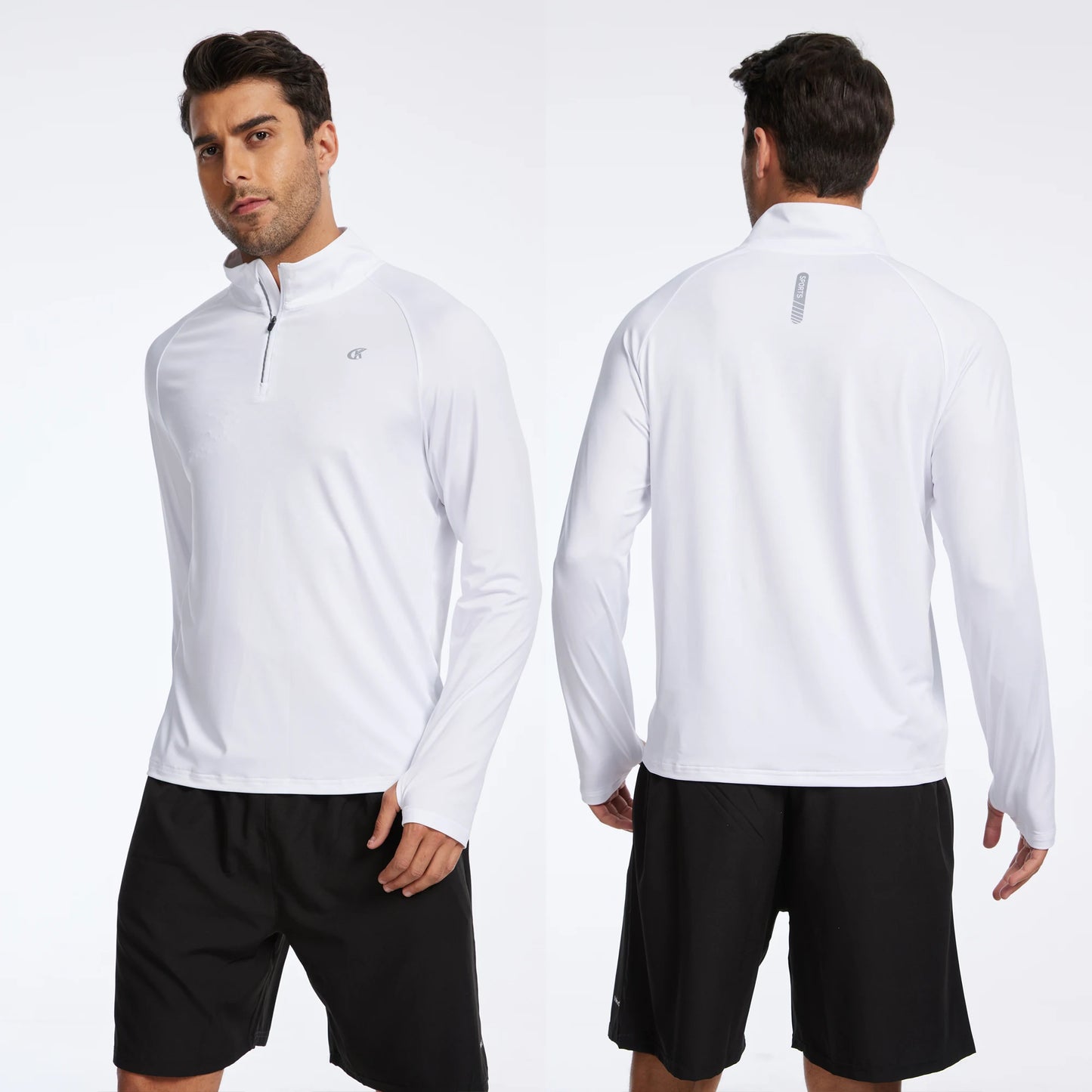 Men Long Sleeve Shirt UPF 50+ Rash Guard Swim Shirt Athletic Fishing Hiking Workout Cooling Tee Quick Dry Shirts with Zip - ZOOMNSTORE