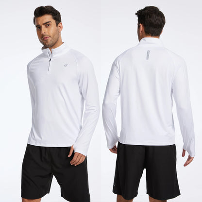 Men Long Sleeve Shirt UPF 50+ Rash Guard Swim Shirt Athletic Fishing Hiking Workout Cooling Tee Quick Dry Shirts with Zip - ZOOMNSTORE