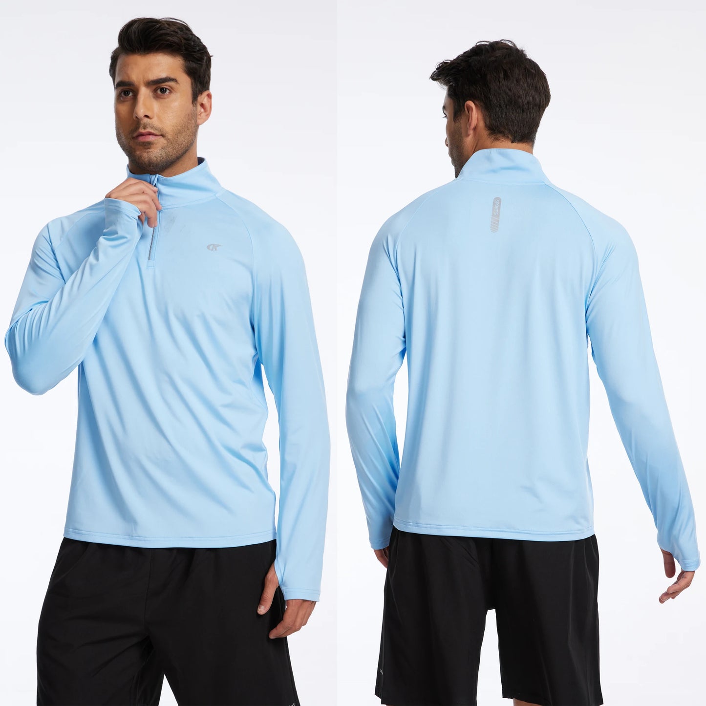 Men Long Sleeve Shirt UPF 50+ Rash Guard Swim Shirt Athletic Fishing Hiking Workout Cooling Tee Quick Dry Shirts with Zip - ZOOMNSTORE