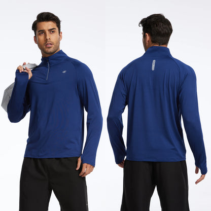 Men Long Sleeve Shirt UPF 50+ Rash Guard Swim Shirt Athletic Fishing Hiking Workout Cooling Tee Quick Dry Shirts with Zip - ZOOMNSTORE
