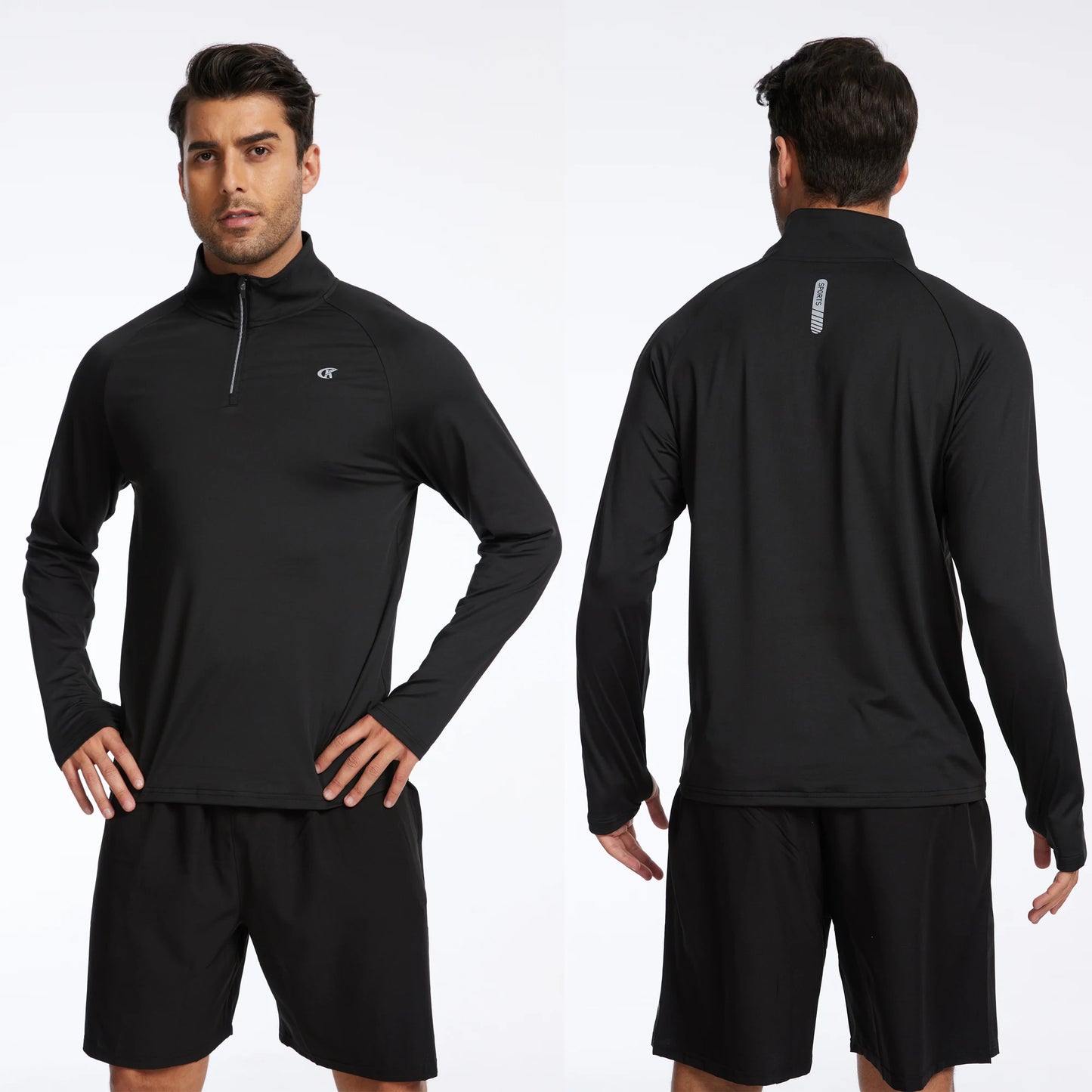 Men Long Sleeve Shirt UPF 50+ Rash Guard Swim Shirt Athletic Fishing Hiking Workout Cooling Tee Quick Dry Shirts with Zip - ZOOMNSTORE