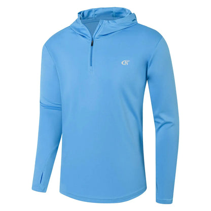 Men Long Sleeve Shirt UPF 50+ Rash Guard Swim Shirt Athletic Fishing Hiking Workout Cooling Tee Quick Dry Shirts with Zip - ZOOMNSTORE