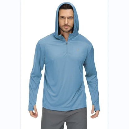 Men Long Sleeve Shirt UPF 50+ Rash Guard Swim Shirt Athletic Fishing Hiking Workout Cooling Tee Quick Dry Shirts with Zip - ZOOMNSTORE