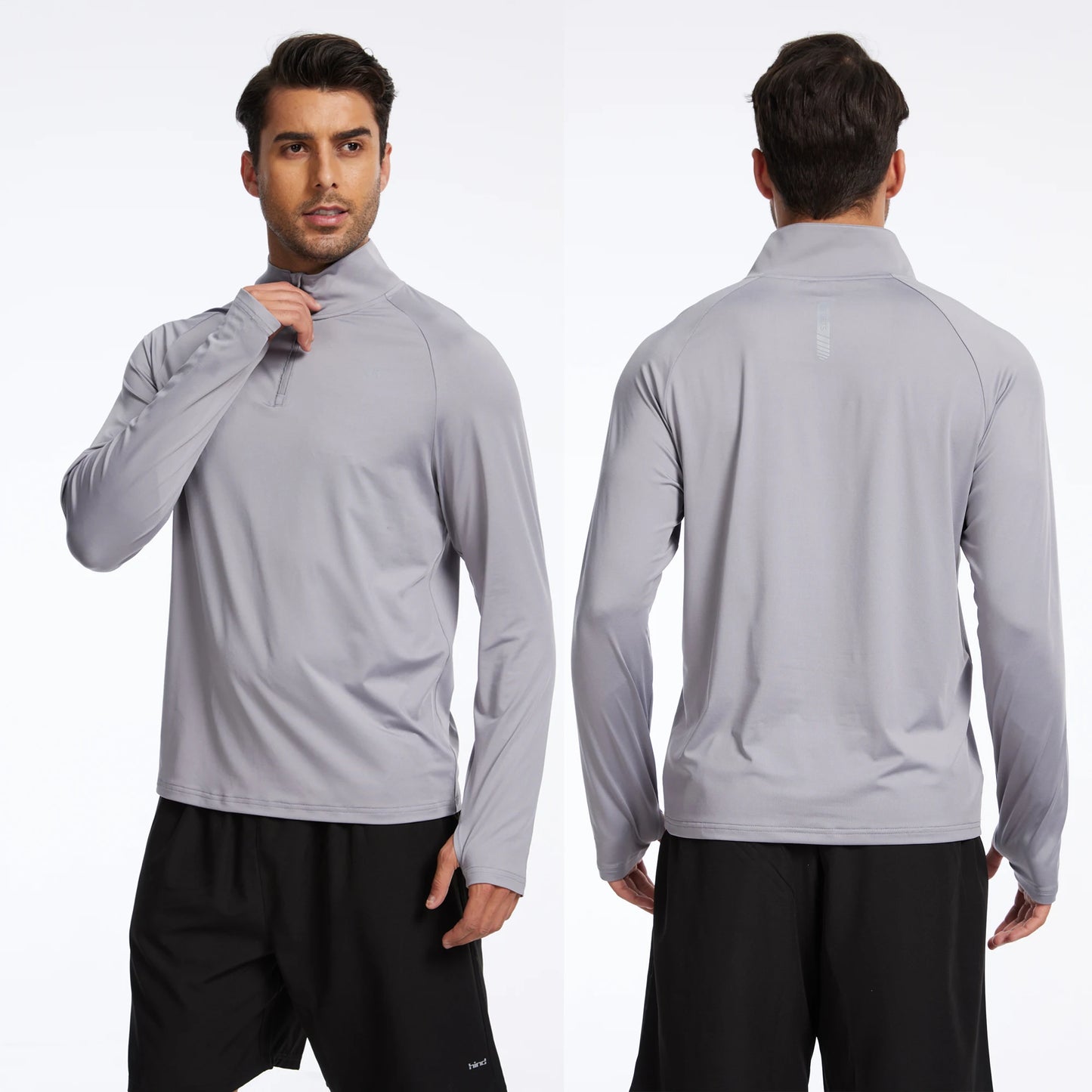 Men Long Sleeve Shirt UPF 50+ Rash Guard Swim Shirt Athletic Fishing Hiking Workout Cooling Tee Quick Dry Shirts with Zip - ZOOMNSTORE