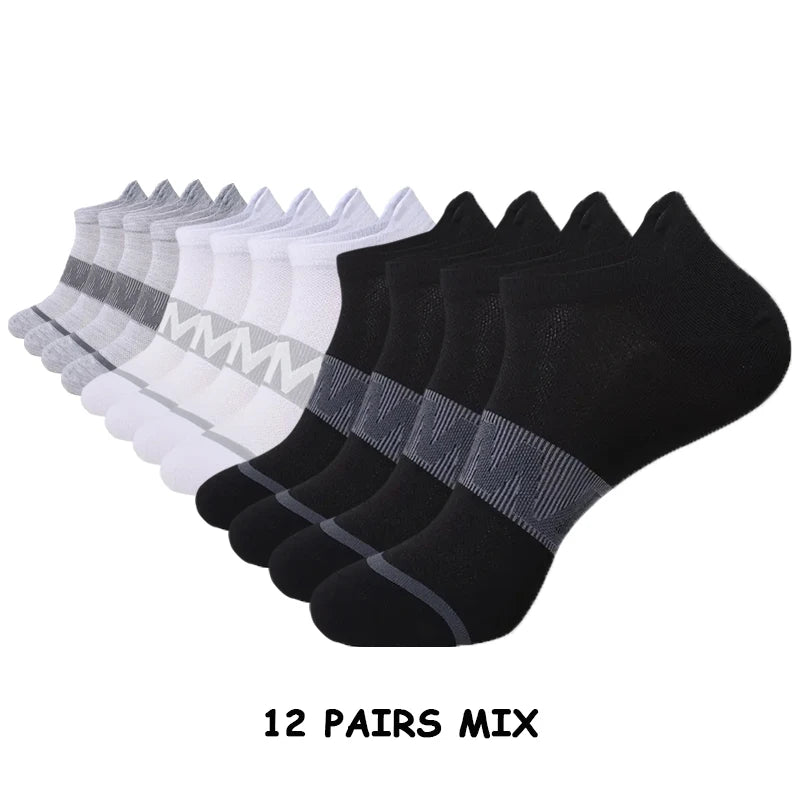 Men's Running Socks - 12 Pairs Sports Fitness Ankle Height Breathable Short Socks - ZOOMNSTORE