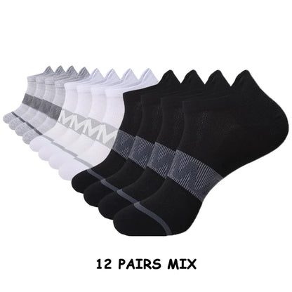 Men's Running Socks - 12 Pairs Sports Fitness Ankle Height Breathable Short Socks - ZOOMNSTORE
