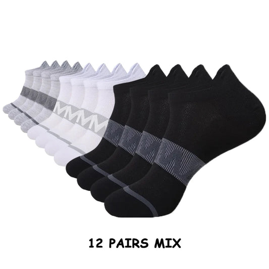 Men's Running Socks - 12 Pairs Sports Fitness Ankle Height Breathable Short Socks - ZOOMNSTORE
