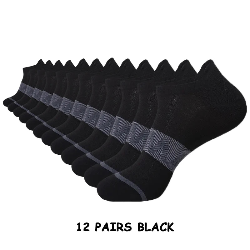Men's Running Socks - 12 Pairs Sports Fitness Ankle Height Breathable Short Socks - ZOOMNSTORE