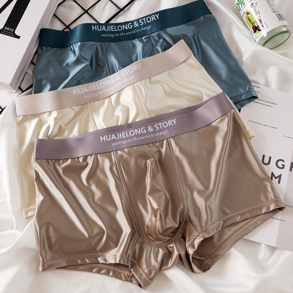 Luxury Ice Silk Boxers - Breathable Satin Mens Underwear 3PCS - ZOOMNSTORE