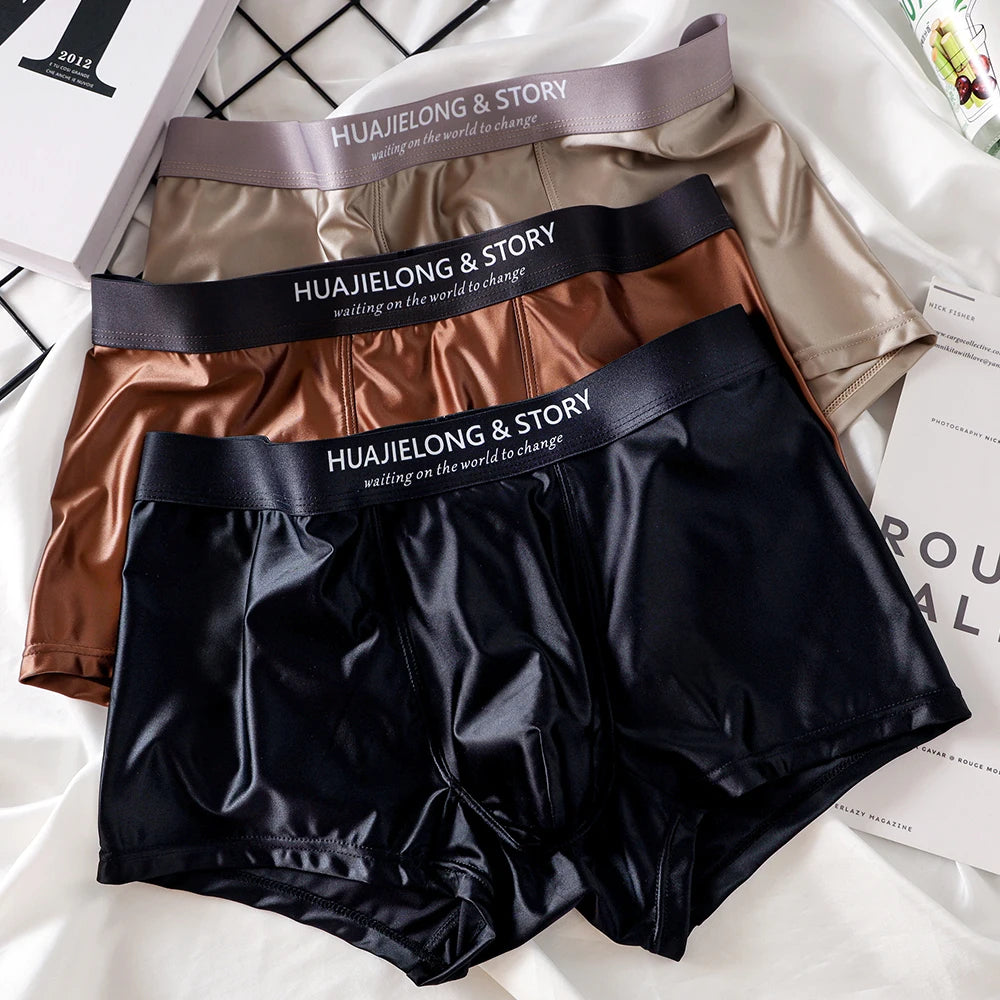 Luxury Ice Silk Boxers - Breathable Satin Mens Underwear 3PCS - ZOOMNSTORE