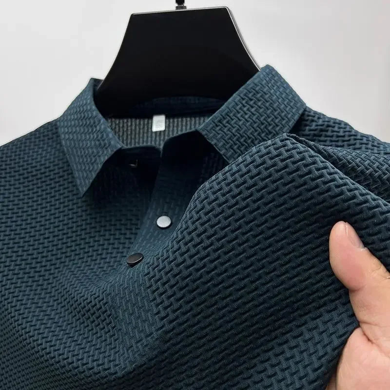 Mens Ice Silk Polo Shirt - Breathable Short Sleeve Business Tee - ZOOMNSTORE