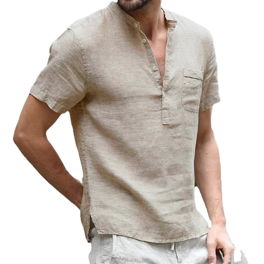 Mens Casual Short-Sleeved T-Shirt - Breathable Cotton-Linen Blend S-3XL - ZOOMNSTORE