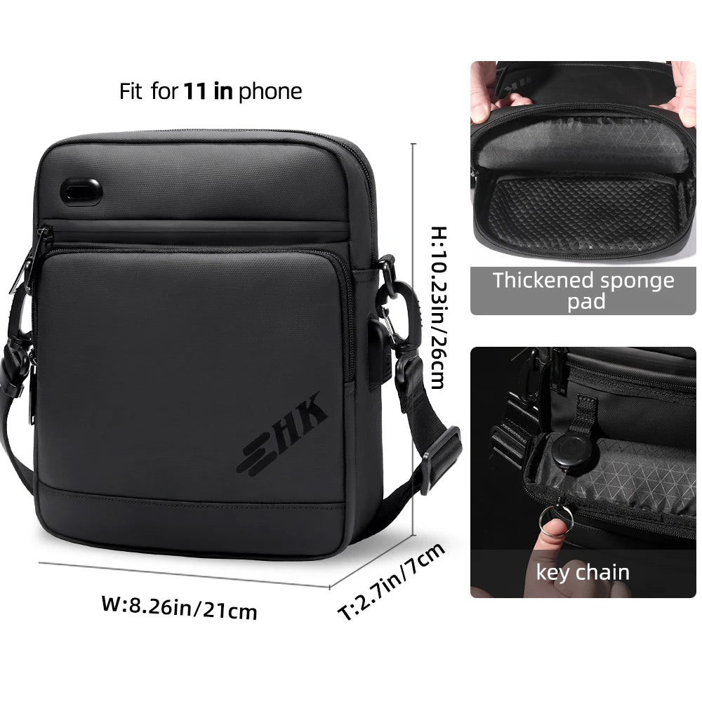 Men's Shoulder Bag Waterproof Crossbody USB Charging Large Travel Sling Pack - ZOOMNSTORE
