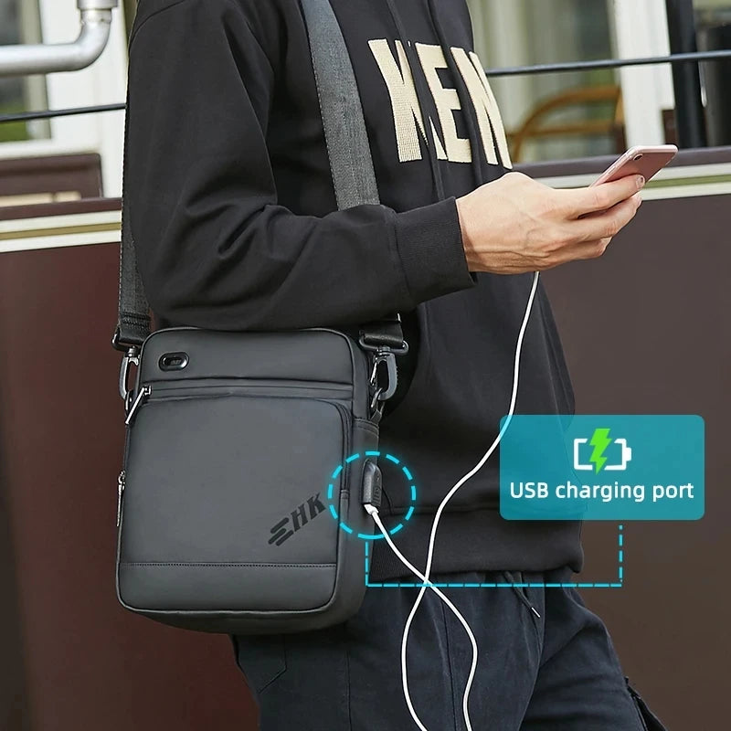 Men's Shoulder Bag Waterproof Crossbody USB Charging Large Travel Sling Pack - ZOOMNSTORE