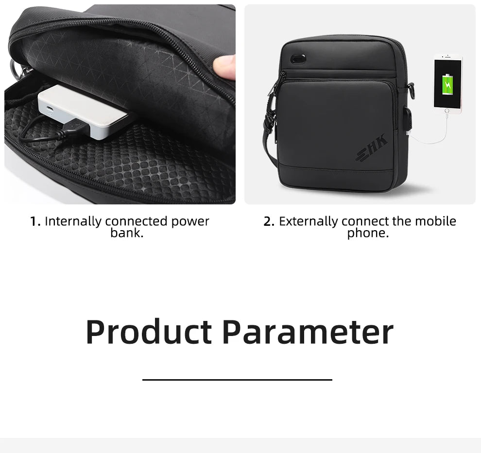 Men's Shoulder Bag Waterproof Crossbody USB Charging Large Travel Sling Pack - ZOOMNSTORE
