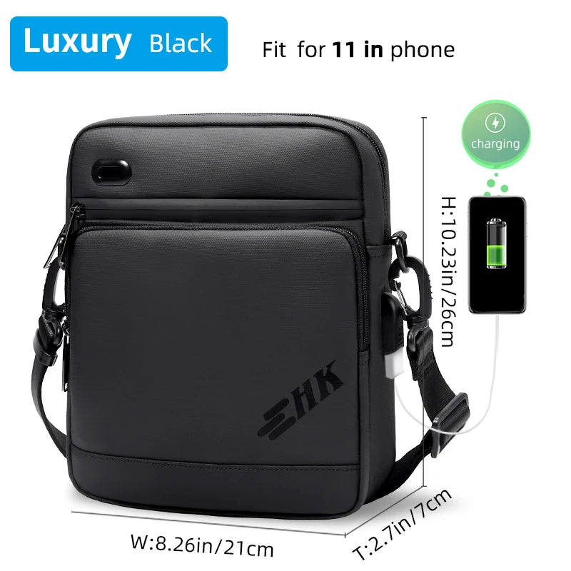 Men's Shoulder Bag Waterproof Crossbody USB Charging Large Travel Sling Pack - ZOOMNSTORE