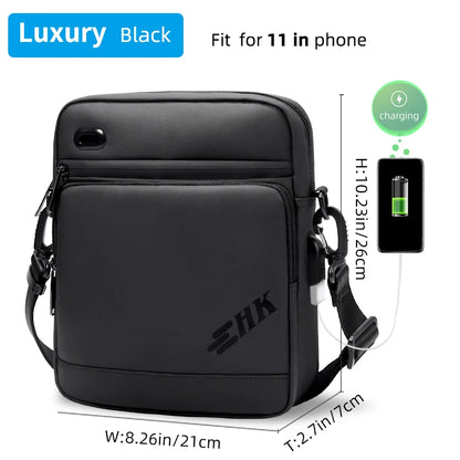Men's Shoulder Bag Waterproof Crossbody USB Charging Large Travel Sling Pack - ZOOMNSTORE