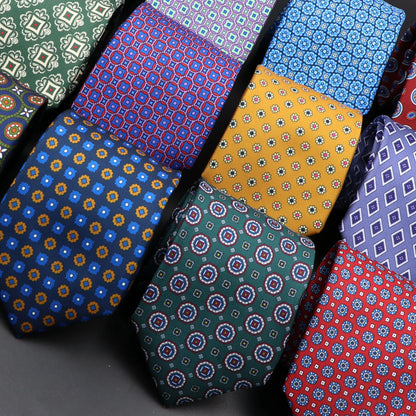 Mens Silk Tie - 75cm Soft Novelty Necktie in Blue Green Orange Floral Pattern - ZOOMNSTORE