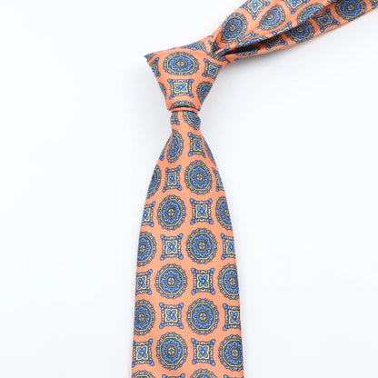Mens Silk Tie - 75cm Soft Novelty Necktie in Blue Green Orange Floral Pattern - ZOOMNSTORE