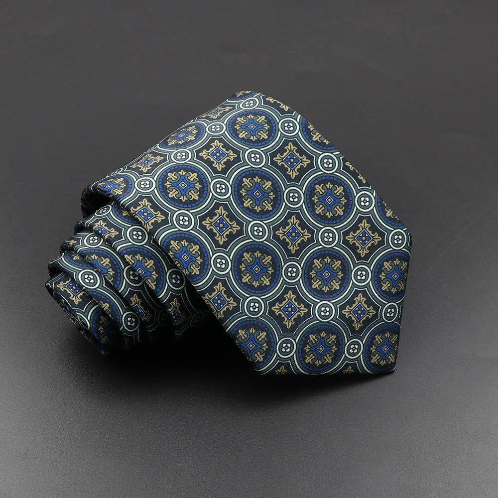 Mens Silk Tie - 75cm Soft Novelty Necktie in Blue Green Orange Floral Pattern - ZOOMNSTORE
