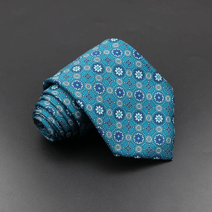 Mens Silk Tie - 75cm Soft Novelty Necktie in Blue Green Orange Floral Pattern - ZOOMNSTORE