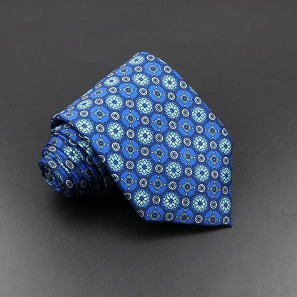 Mens Silk Tie - 75cm Soft Novelty Necktie in Blue Green Orange Floral Pattern - ZOOMNSTORE