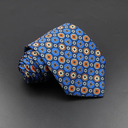 Mens Silk Tie - 75cm Soft Novelty Necktie in Blue Green Orange Floral Pattern - ZOOMNSTORE