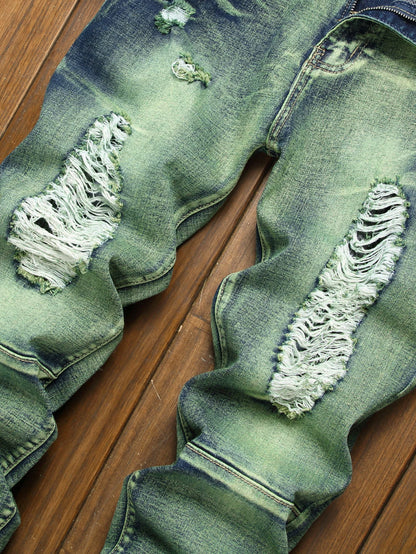 Men's Skinny Jeans Slim Fit Mid Waist Stretch Cotton Denim With Ripped Details - ZOOMNSTORE