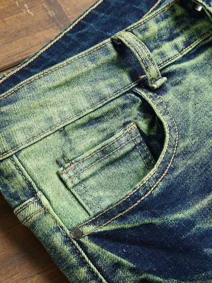 Men's Skinny Jeans Slim Fit Mid Waist Stretch Cotton Denim With Ripped Details - ZOOMNSTORE
