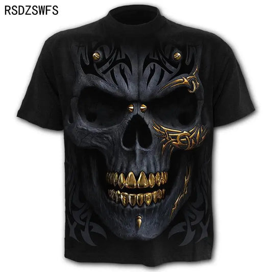 Mens 3D Skull T-Shirt - Punk Summer Streetwear Top O-neck Sizes XXS-5XL - ZOOMNSTORE