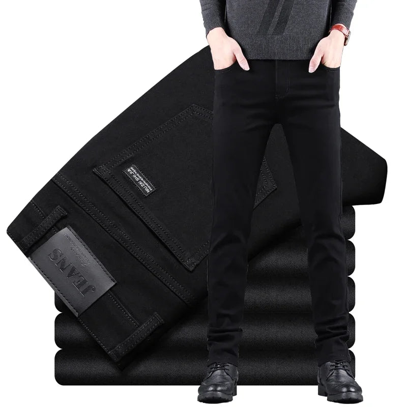 Mens Black Slim Jeans - Elastic Straight Pants Vintage Denim for Business  Leisure - ZOOMNSTORE