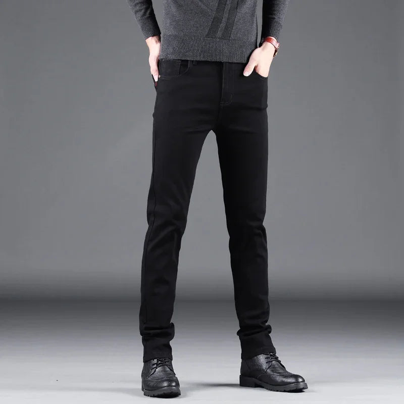 Mens Black Slim Jeans - Elastic Straight Pants Vintage Denim for Business  Leisure - ZOOMNSTORE
