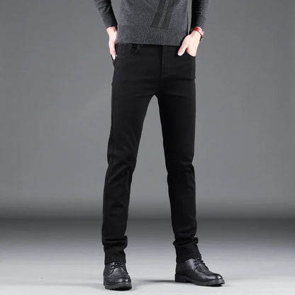 Mens Black Slim Jeans - Elastic Straight Pants Vintage Denim for Business  Leisure - ZOOMNSTORE