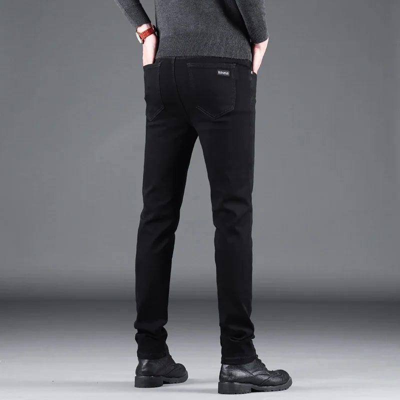 Mens Black Slim Jeans - Elastic Straight Pants Vintage Denim for Business  Leisure - ZOOMNSTORE