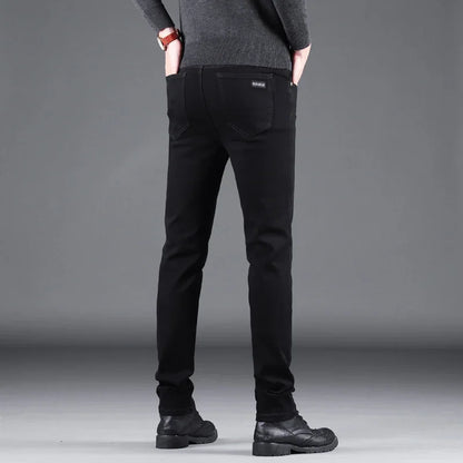 Mens Black Slim Jeans - Elastic Straight Pants Vintage Denim for Business  Leisure - ZOOMNSTORE