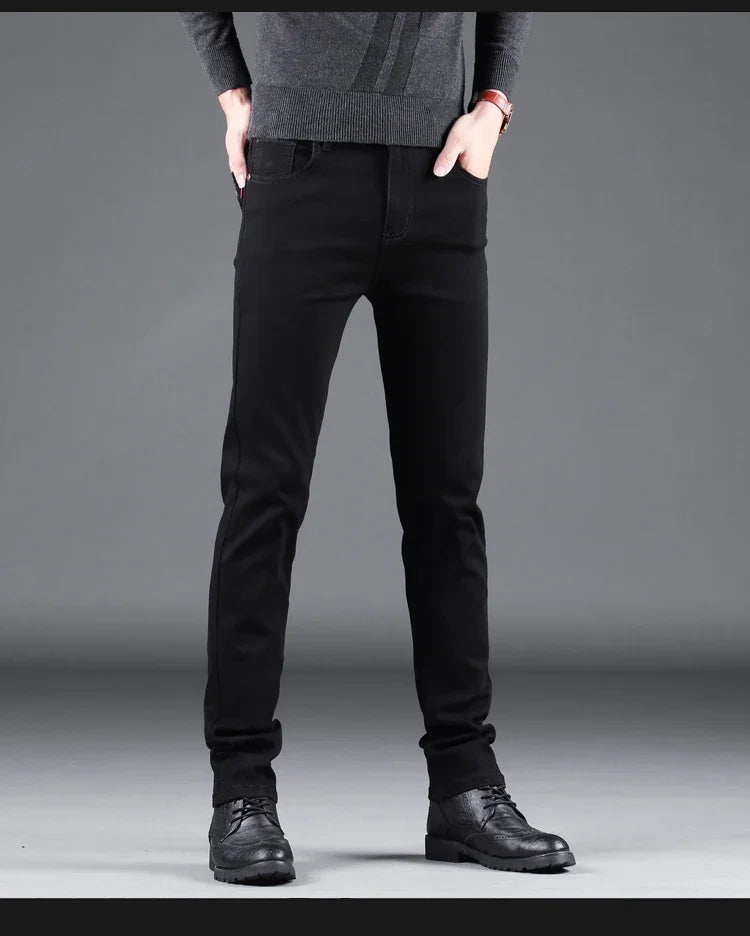 Mens Black Slim Jeans - Elastic Straight Pants Vintage Denim for Business  Leisure - ZOOMNSTORE