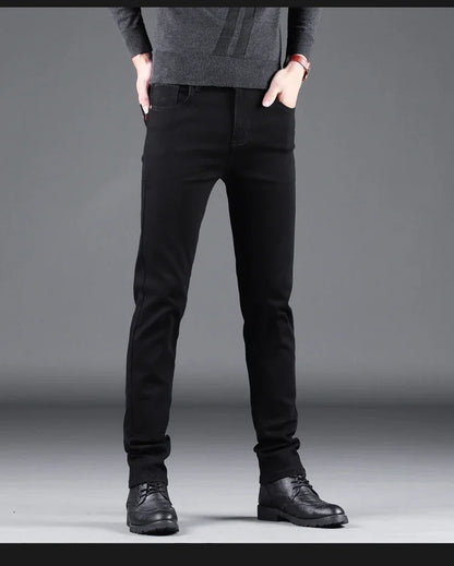 Mens Black Slim Jeans - Elastic Straight Pants Vintage Denim for Business  Leisure - ZOOMNSTORE