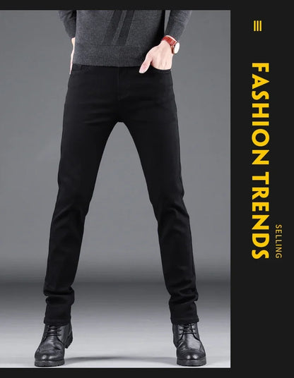 Mens Black Slim Jeans - Elastic Straight Pants Vintage Denim for Business  Leisure - ZOOMNSTORE