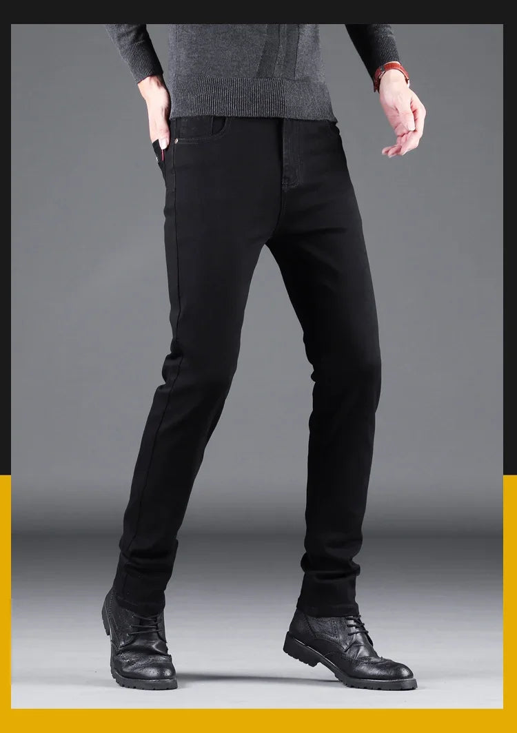 Mens Black Slim Jeans - Elastic Straight Pants Vintage Denim for Business  Leisure - ZOOMNSTORE