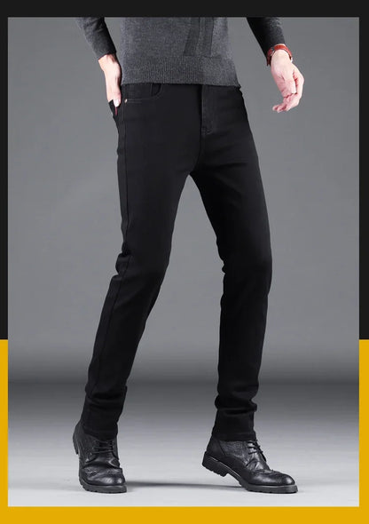 Mens Black Slim Jeans - Elastic Straight Pants Vintage Denim for Business  Leisure - ZOOMNSTORE