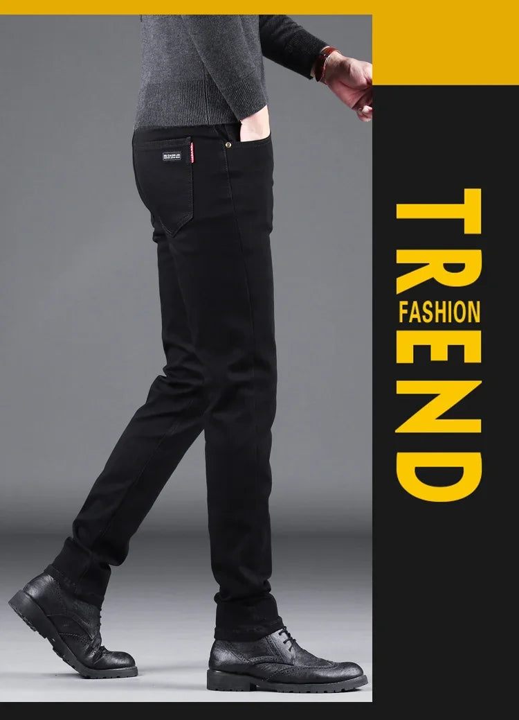 Mens Black Slim Jeans - Elastic Straight Pants Vintage Denim for Business  Leisure - ZOOMNSTORE