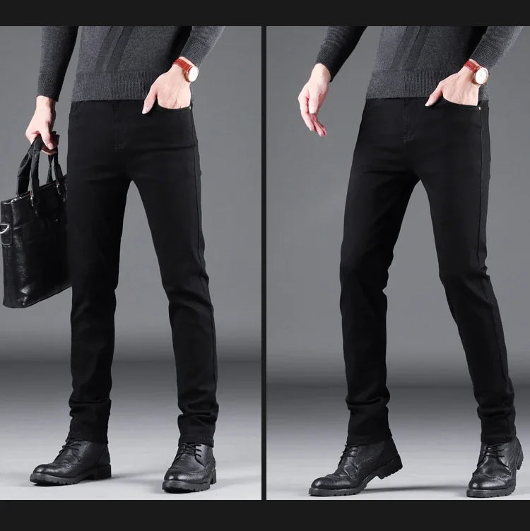 Mens Black Slim Jeans - Elastic Straight Pants Vintage Denim for Business  Leisure - ZOOMNSTORE