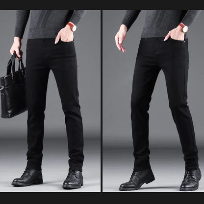 Mens Black Slim Jeans - Elastic Straight Pants Vintage Denim for Business  Leisure - ZOOMNSTORE