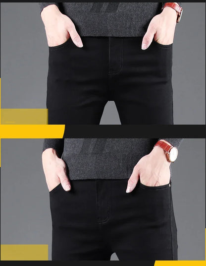 Mens Black Slim Jeans - Elastic Straight Pants Vintage Denim for Business  Leisure - ZOOMNSTORE