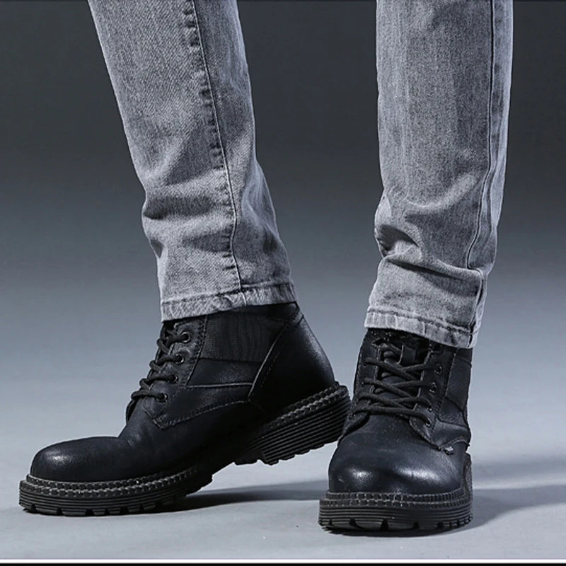 Mens Slim Fit Korean Jeans - Comfortable Gray Straight Leg Denim Pants - ZOOMNSTORE