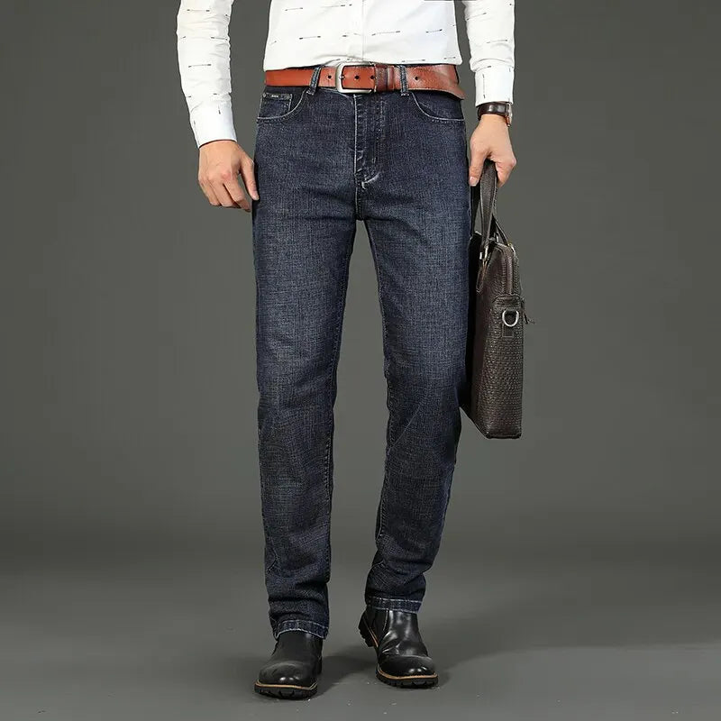 Men's Slim Jeans - Classic Straight Fit Denim Pants | Midweight Cotton Blend Zipper Fly - ZOOMNSTORE