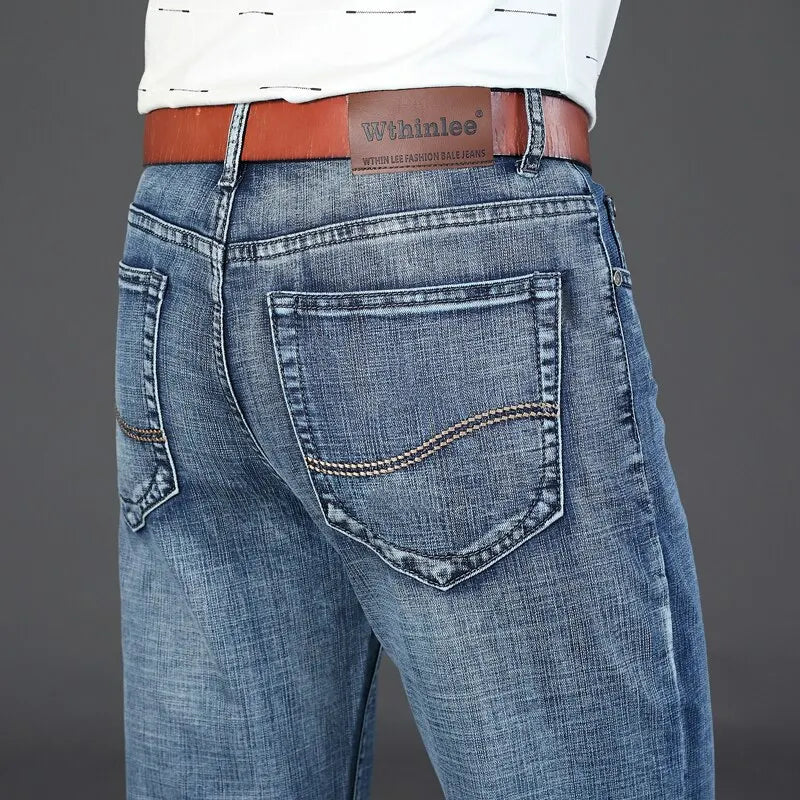 Men's Slim Jeans - Classic Straight Fit Denim Pants | Midweight Cotton Blend Zipper Fly - ZOOMNSTORE