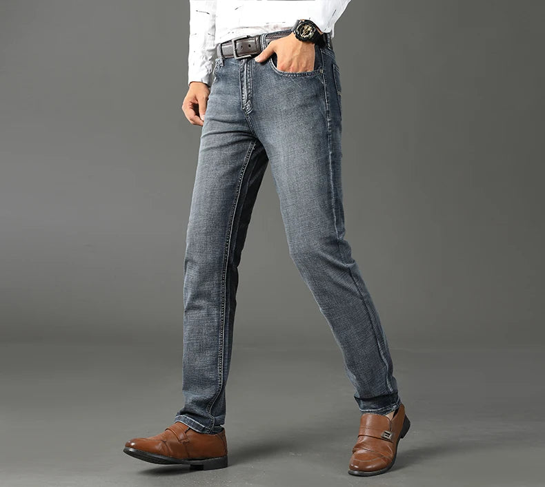 Men's Slim Jeans - Classic Straight Fit Denim Pants | Midweight Cotton Blend Zipper Fly - ZOOMNSTORE