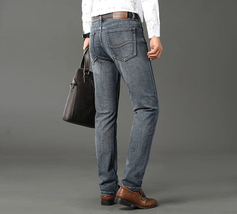 Men's Slim Jeans - Classic Straight Fit Denim Pants | Midweight Cotton Blend Zipper Fly - ZOOMNSTORE