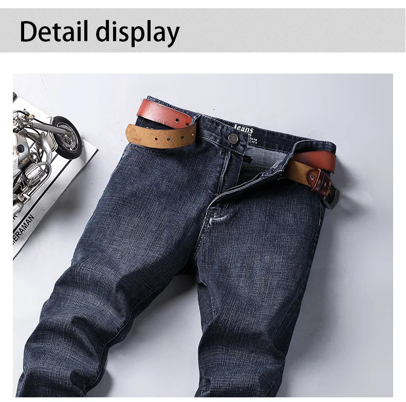 Men's Slim Jeans - Classic Straight Fit Denim Pants | Midweight Cotton Blend Zipper Fly - ZOOMNSTORE